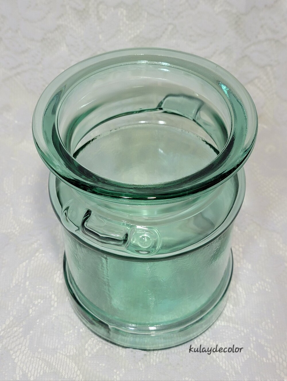 Vintage Green Glass Cookie Jar Canister Storage Jar w/ Lid Recycled Glass Style - Picture 7 of 16